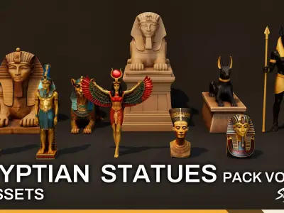 Egyptian Royal Myth Statue Pack VOL1 Low-poly 3D model