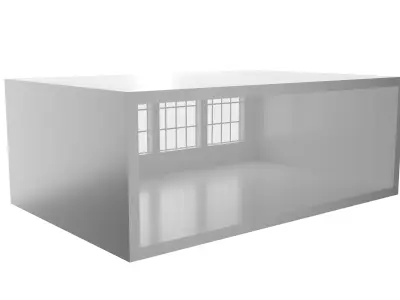 Empty room with big windows Low-poly 3D model