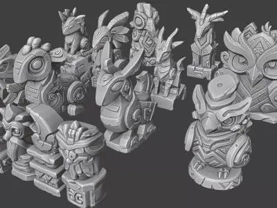 Stylized Statues Set 3D model