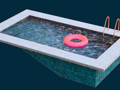 Backyard Pool with Inflatable Ring Free low-poly 3D model
