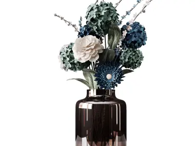 Decor bouquet of flowers in a glass vase  3D model