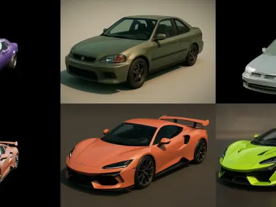 Sport Car bundle 9 pack 100 glb 3D model