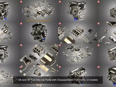 V8 and V6 Full Internal Parts with Disassembled Full Parts 3D Model Collection