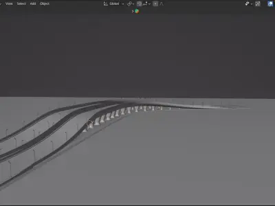 Curved Highway Bridge with Street Lights - Low Poly 3D Model Low-poly 3D model