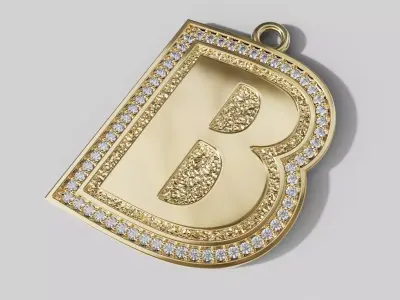B Pendant Gems Outline and Textured Low Relief 3D print model 3D print model