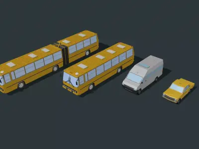 A set of urban passenger transport Low-poly 3D model