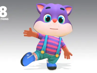 Cat Kitty Animated Rigged Low-poly 3D model