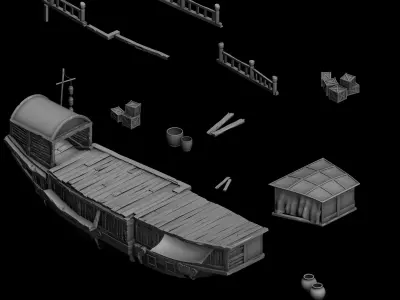Game Traffic - Large wooden boat 2703 3D model