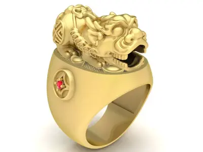 Luxury Pixiu Ring with Gemstone Jewelry Design  3612 3D print model