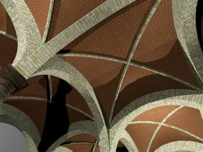 Vaulting 2-5  Romanic  750cm spaced  thick arches and thin curbs Low-poly 3D model