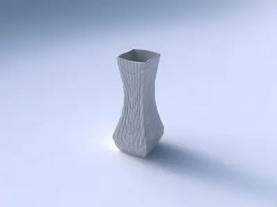 Vase larger opening rectangle with wavy grid plates 3D print model