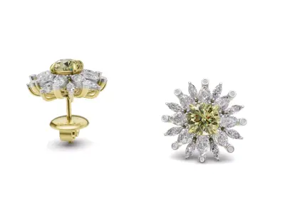 Cluster Pointer Diamond Studs for Women with Fancy Diamond 3D print model