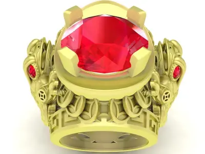Luxury Oval Gemstone Men Ring with Ornamental Details 3D Mo 3738 3D print model