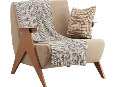 Nordic Ash Wood Arm Chair 3D model