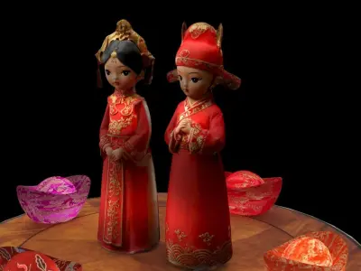 Chinese wedding doll couple  3D model