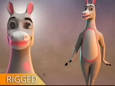 Stylized Female Donkey Rigged Low-poly 3D model