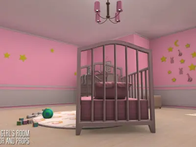 Small girls room - interior and props Low-poly 3D model