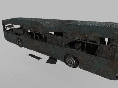 Wrecked ruined abandoned transport bus vehicle car 3D model