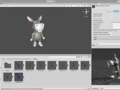 High-Quality 3D Cute Donkey - Animated for Games Low-poly 3D model