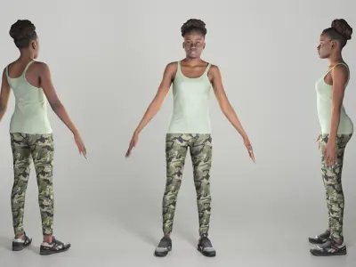 Sporty young woman in A-pose 278 Low-poly 3D model