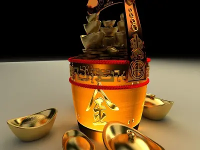 Chinese gold Ingot bucket 3D model