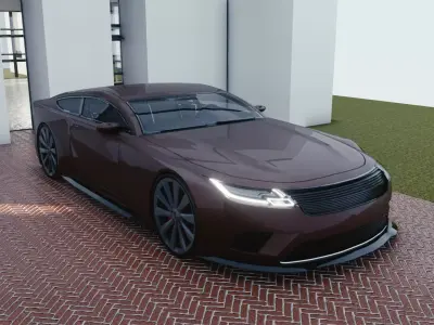 BLENDER EEVEE Brandless Sports GT coupe Low-poly 3D model