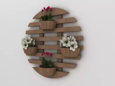 Round Wooden Wall Flower Shelf 3d Model Light And Dark Variants Low-poly 3D model