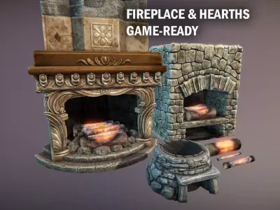 Fireplace and hearths Low-poly 3D model