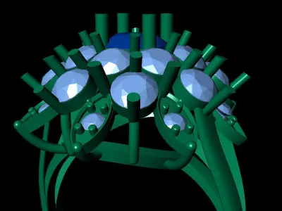 Women Ring 45 diamond cut halo with marquise round women ring 3D print model