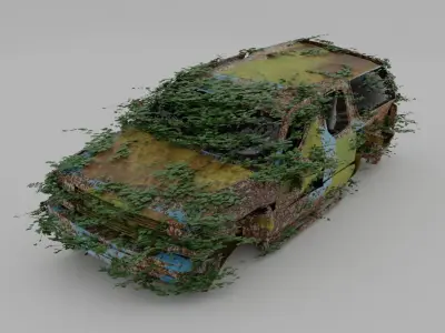Damaged Rusty Car Low-poly 3D model