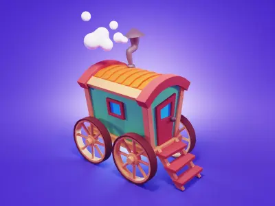 Wagon 3d Low-poly 3D model