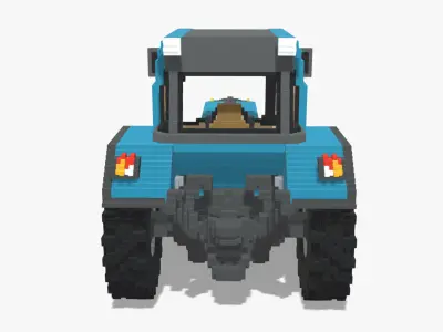 Voxel Tractor Low-poly 3D model