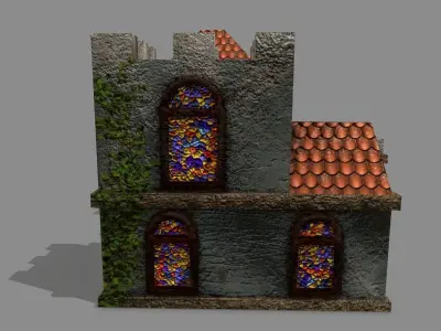 Castle with windows and vines Low-poly 3D model