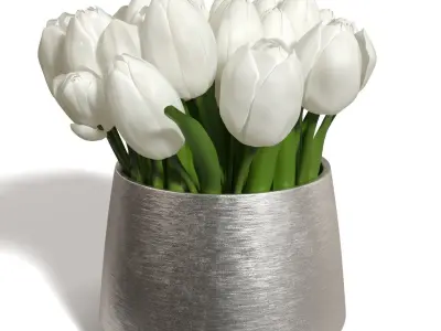 White Sulip In Silver Vase PBR 3D model