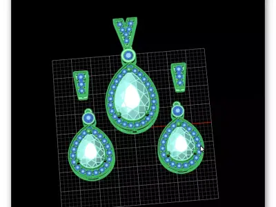 pear halo jewelry set earring and pendant 3D print model