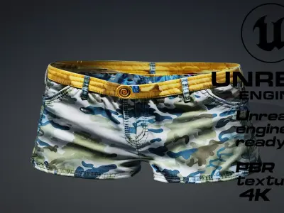 Blue camo short pants PBR 4k Low-poly 3D model