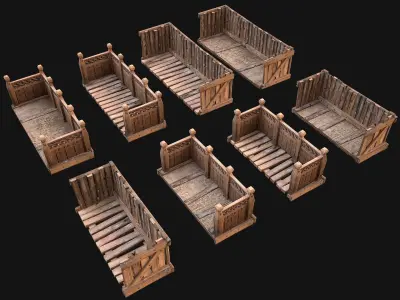 Medieval Wooden Balcony Low-poly 3D model