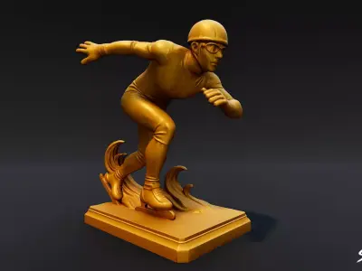 Golden Short Track Statue Low-poly 3D model