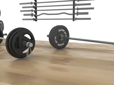 gym barbell rack with four weights Low-poly 3D model