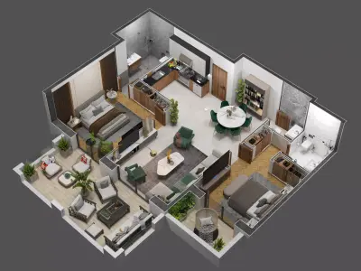 Detailled floorplan k2 3D model