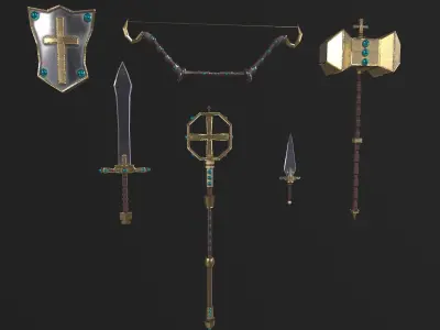 fantasy Holy Weapon sword asset  pack low poly Low-poly 3D model