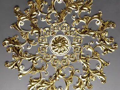 decor gold ornate ceiling medallion 3D model
