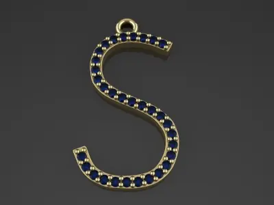 Diamond Letter S Pendant Gold Silver Platinum Luxury Jewelry 3D print model