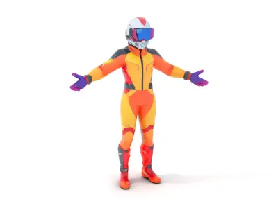 Bright Racing Suit Character Model Rigged and Animated Low-poly 3D model