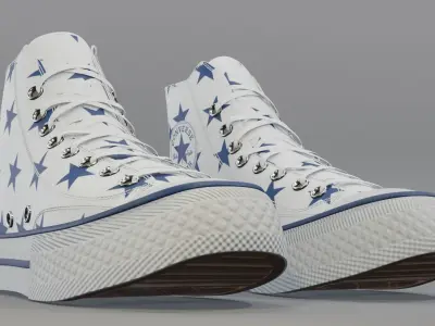 Basketball Leather Shoes Converse All Star White Blue Stars 3D model