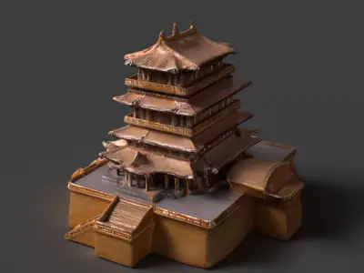 Chinese ancient building figure  Low-poly 3D model