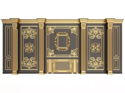 Boiserie Classic Wall with Mouldings 015 Black Low-poly 3D model