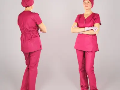 Adult surgical nurse in red uniform 125 Low-poly 3D model