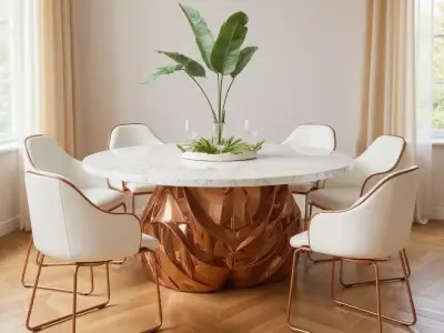 Modern Luxury Oval Dining Set with Rose Gold Base 3D model