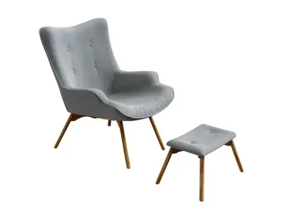 Armchair with pouf  jysk EJERSLEV grey 3D model